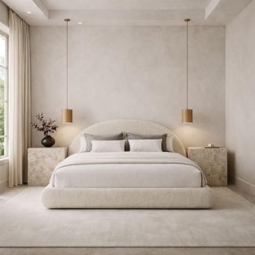 Round Bed Base, King, Brown Linen - Image 9