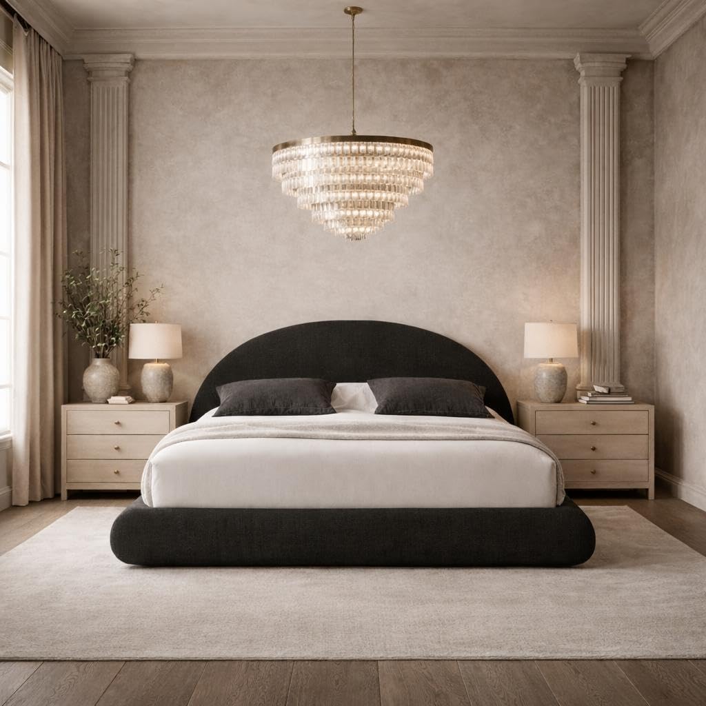 Round Bed Base, King, Brown Linen - Image 14