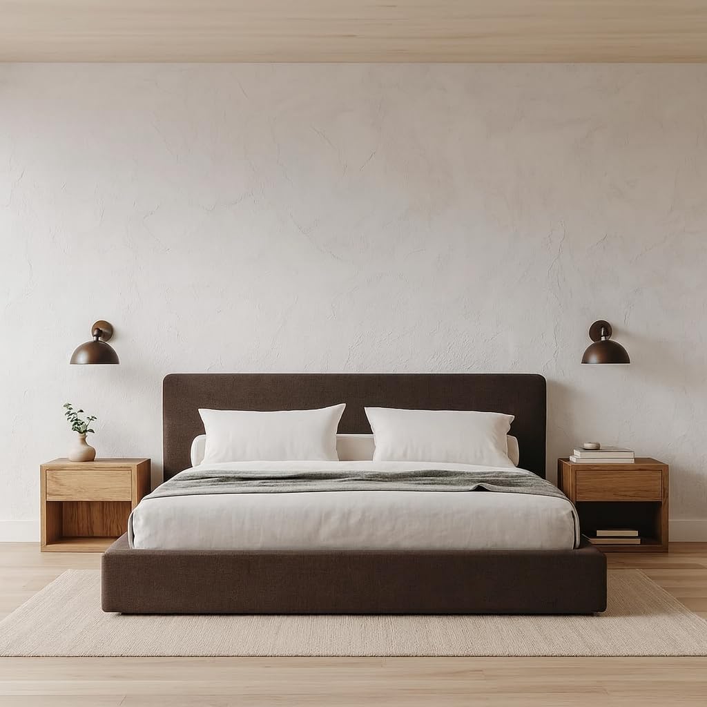 Square Bed Base, Queen, Brown Linen - Image 2