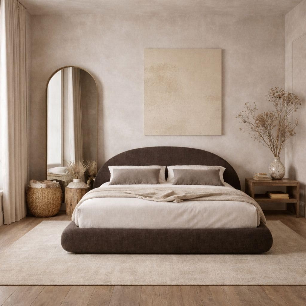 Round Bed Base, King, Brown Linen - Image 19