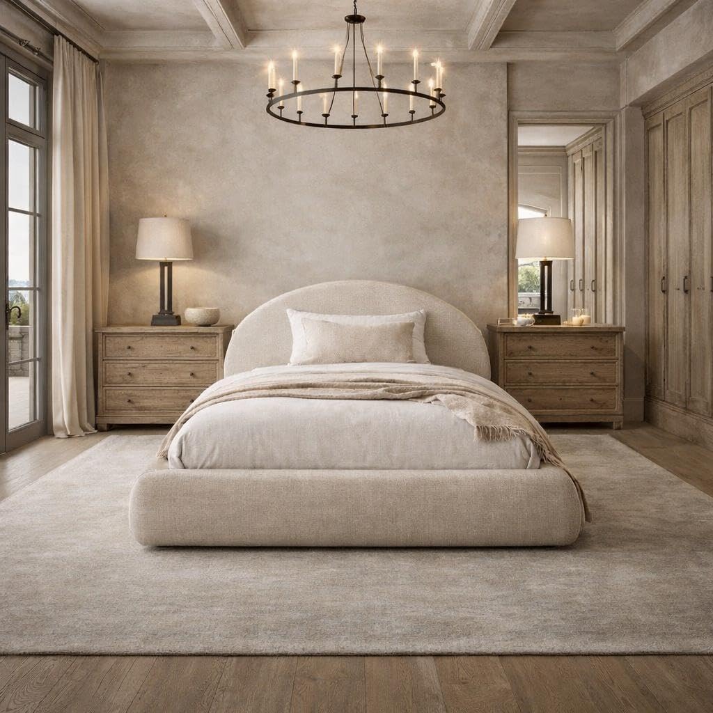 Round Bed Base, King, Brown Linen - Image 4