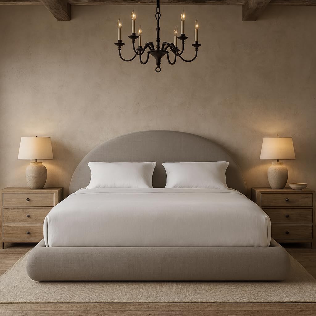 Round Bed Base, King, Brown Linen - Image 11