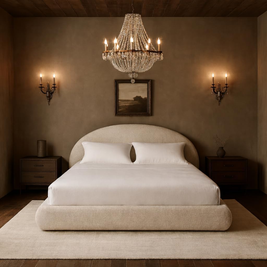 Round Bed Base, King, Brown Linen - Image 15