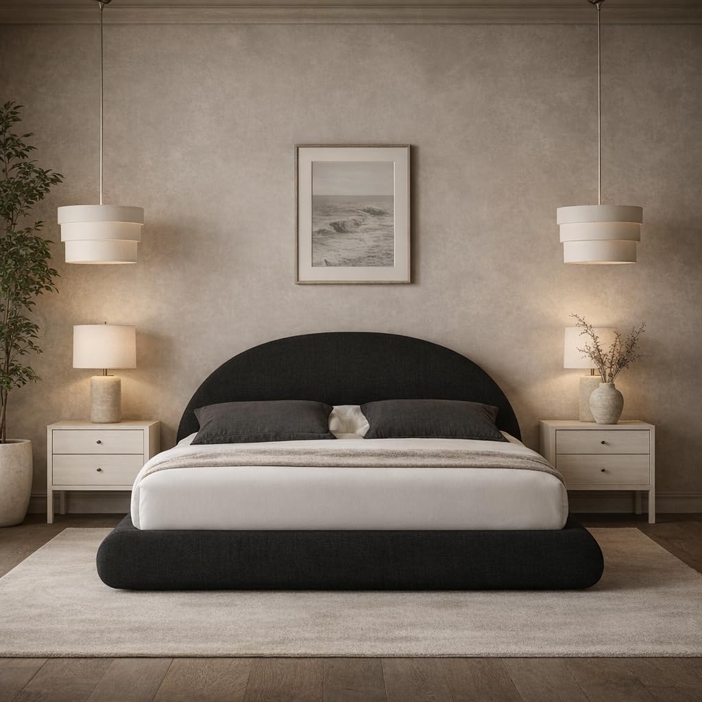 Round Bed Base, King, Brown Linen - Image 8