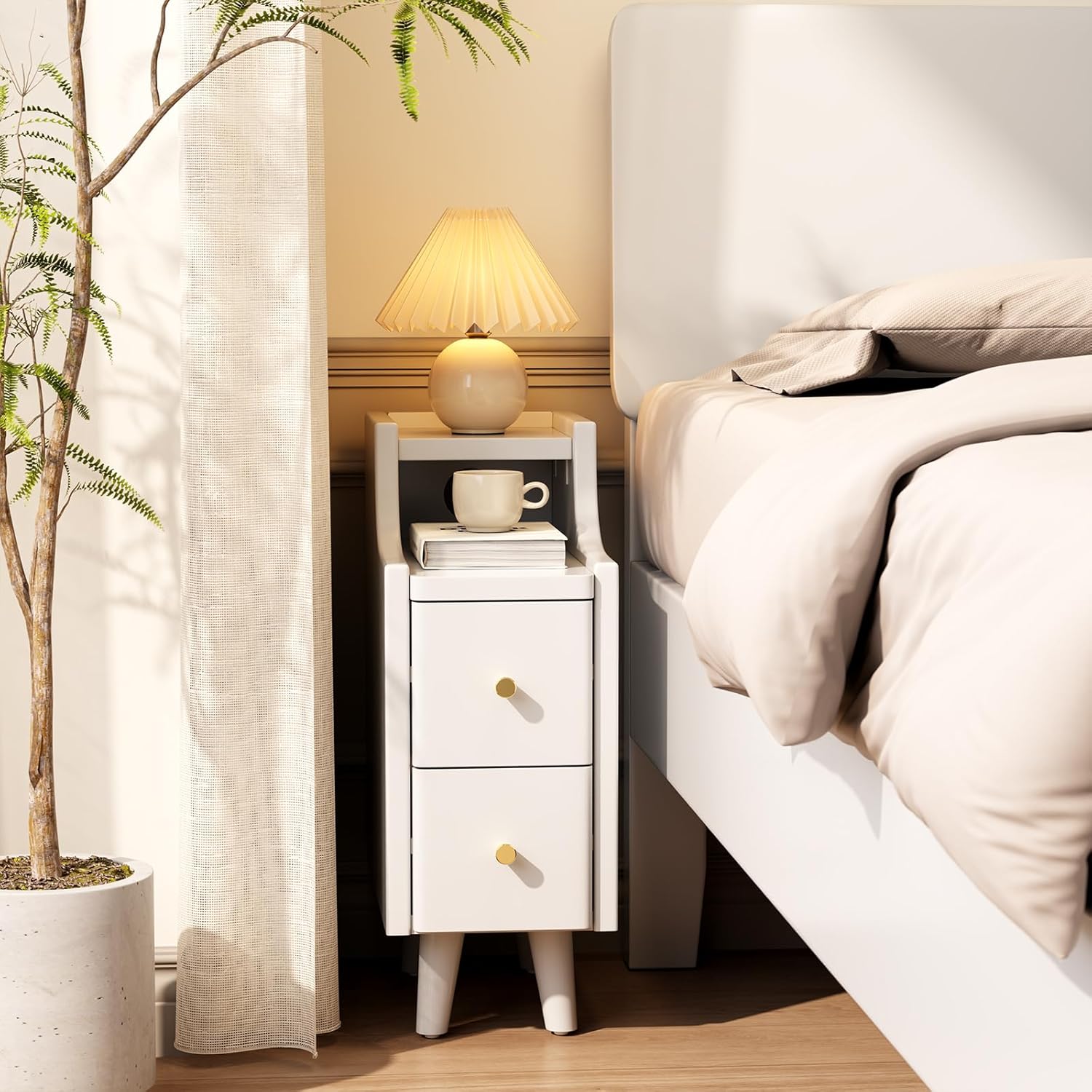 Solid Wood Nightstand, Narrow, Walnut - Image 7