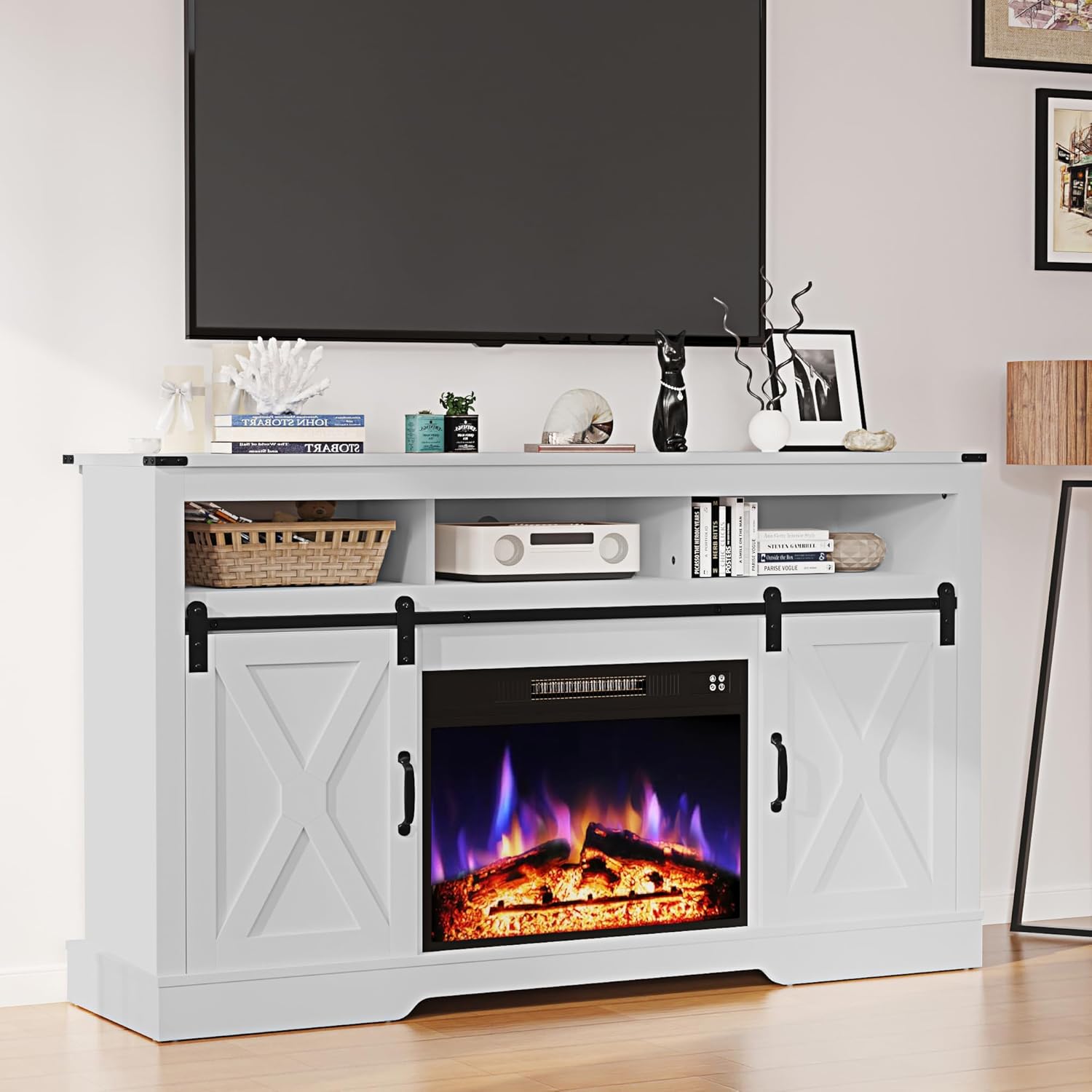 RoyalCraft Fireplace TV Stand, Light Grey - Image 2