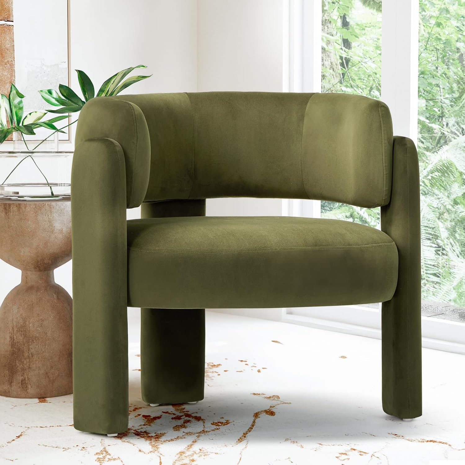 COLAMY Upholstered Barrel Chairs – Velvet, 2-Pack, Khaki - Image 8