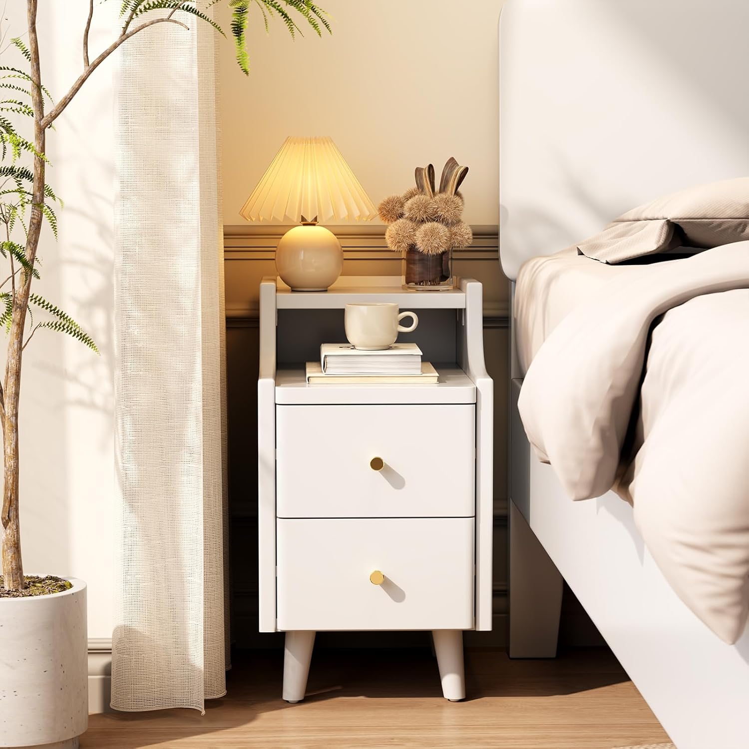 Solid Wood Nightstand, Narrow, Walnut - Image 6