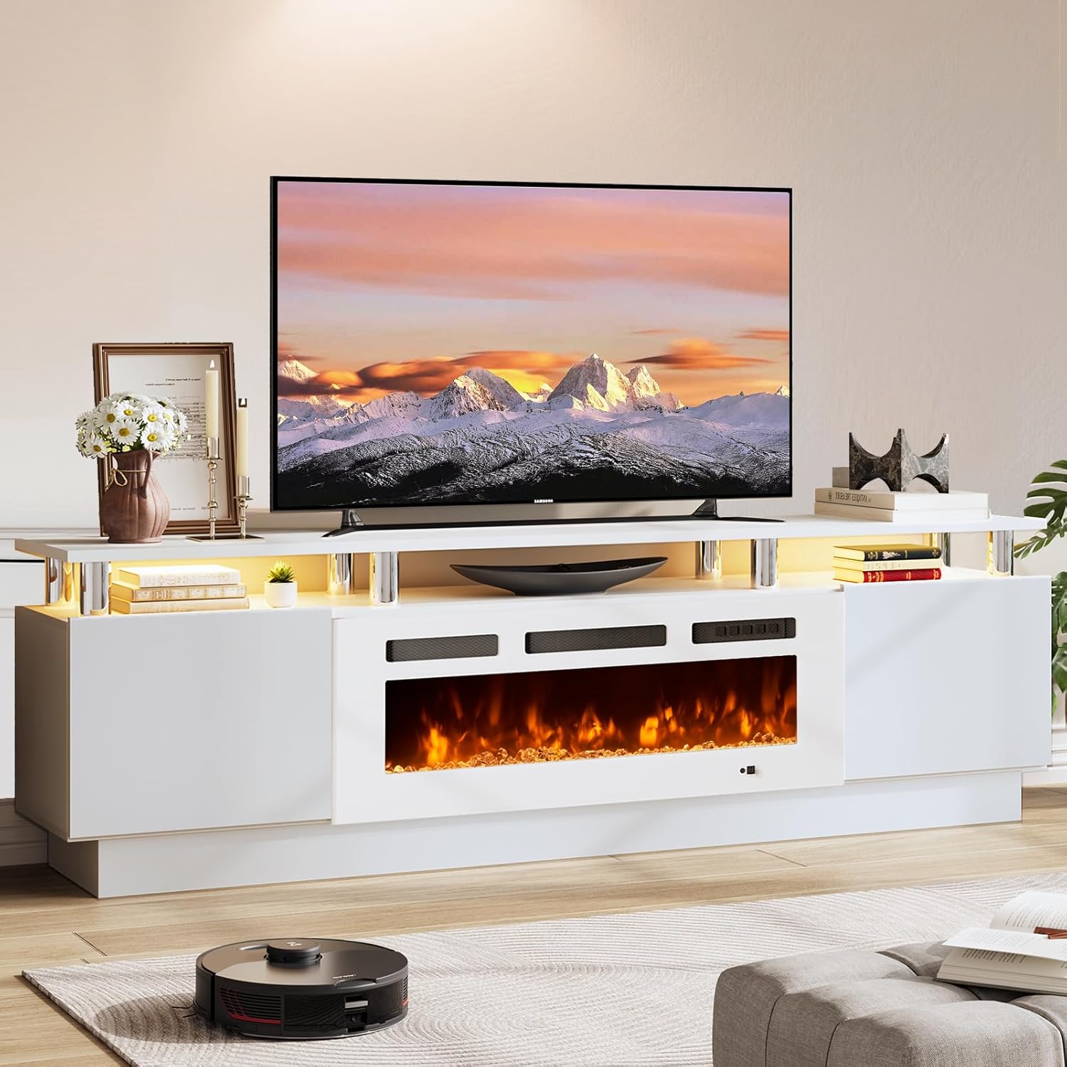 TV Stand with Fireplace, 70", Grey/Black - Image 4