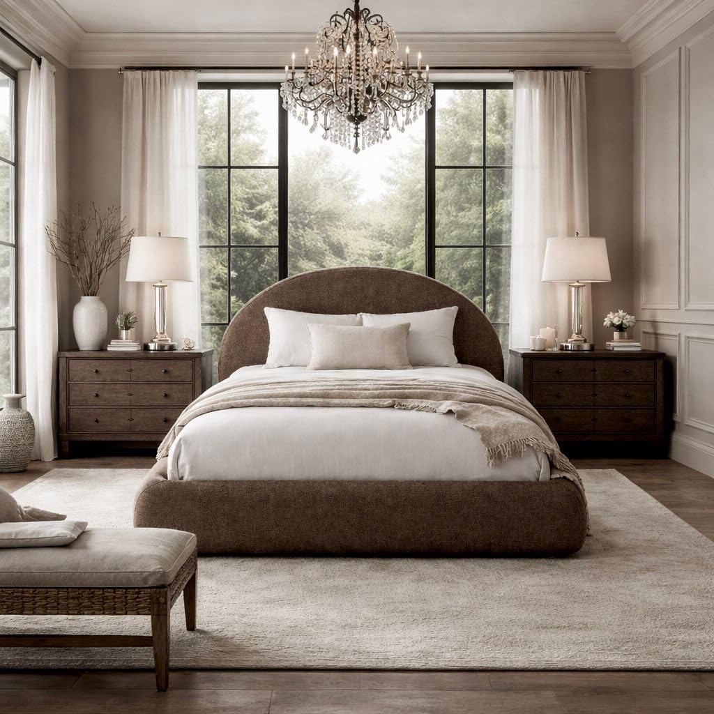 Round Bed Base, King, Brown Linen - Image 2