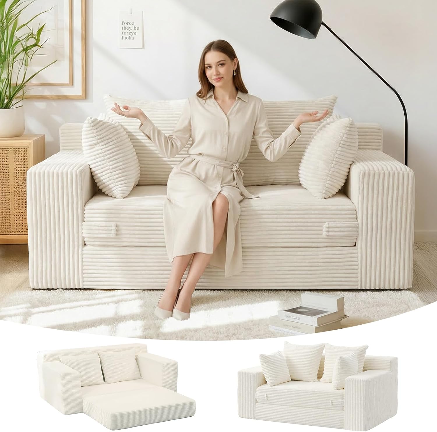 Oversized Boneless Sofa Bed, 3-Seater Gray - Image 4