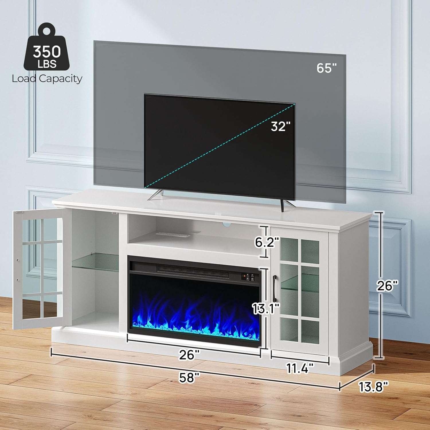 Rolanstar Fireplace TV Stand, White - Image 3