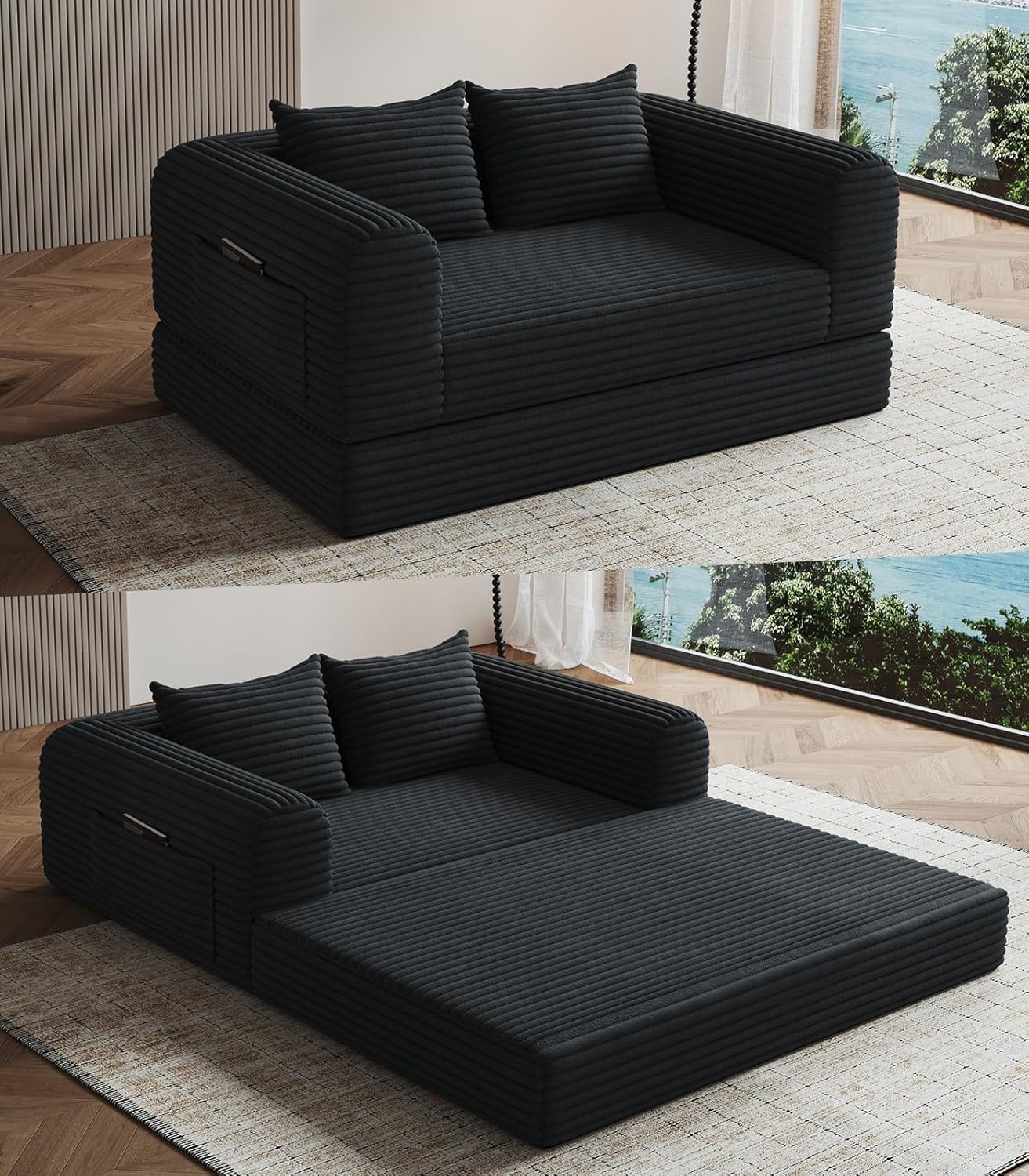 Convertible Boneless Chaise Lounge Chair – 2-Seater, Black - Image 4