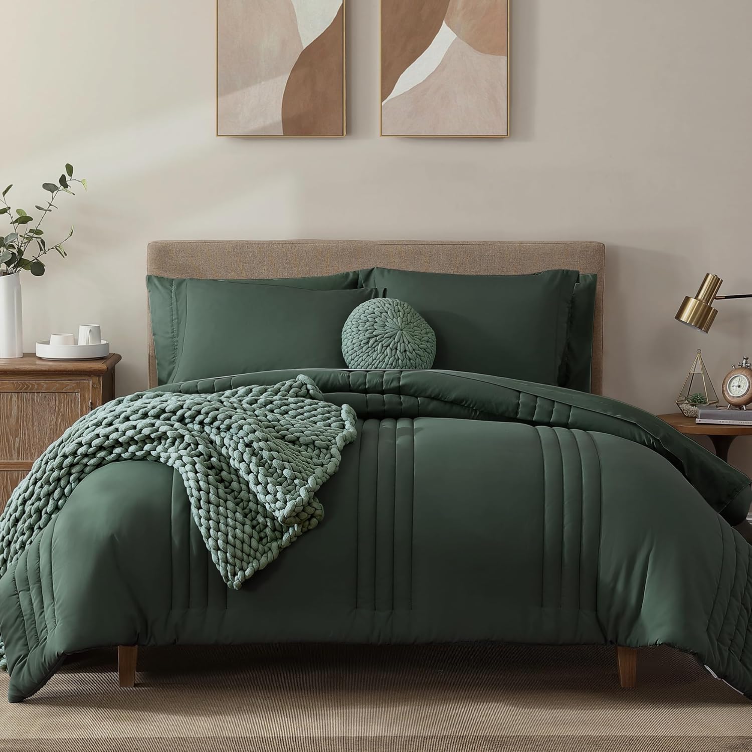 Monbix Queen Comforter Set, 7-Piece, Sage Green - Image 37