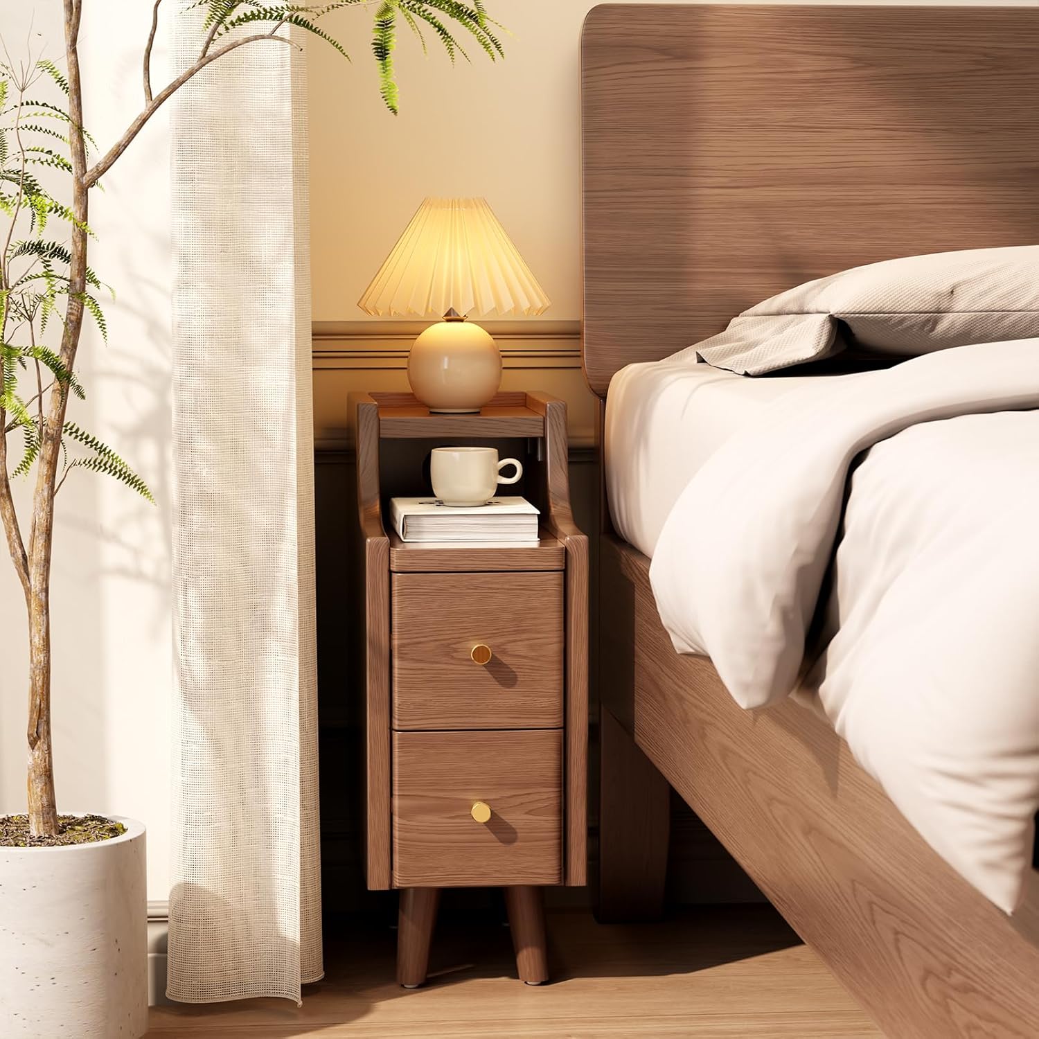 Solid Wood Nightstand, Narrow, Walnut - Image 3