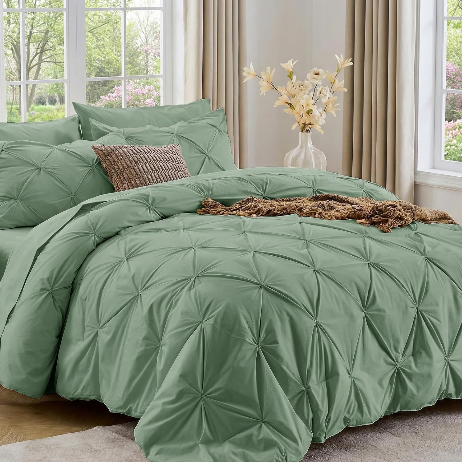 Sasttie Queen Comforter Set, 7-Piece, Beige - Image 2