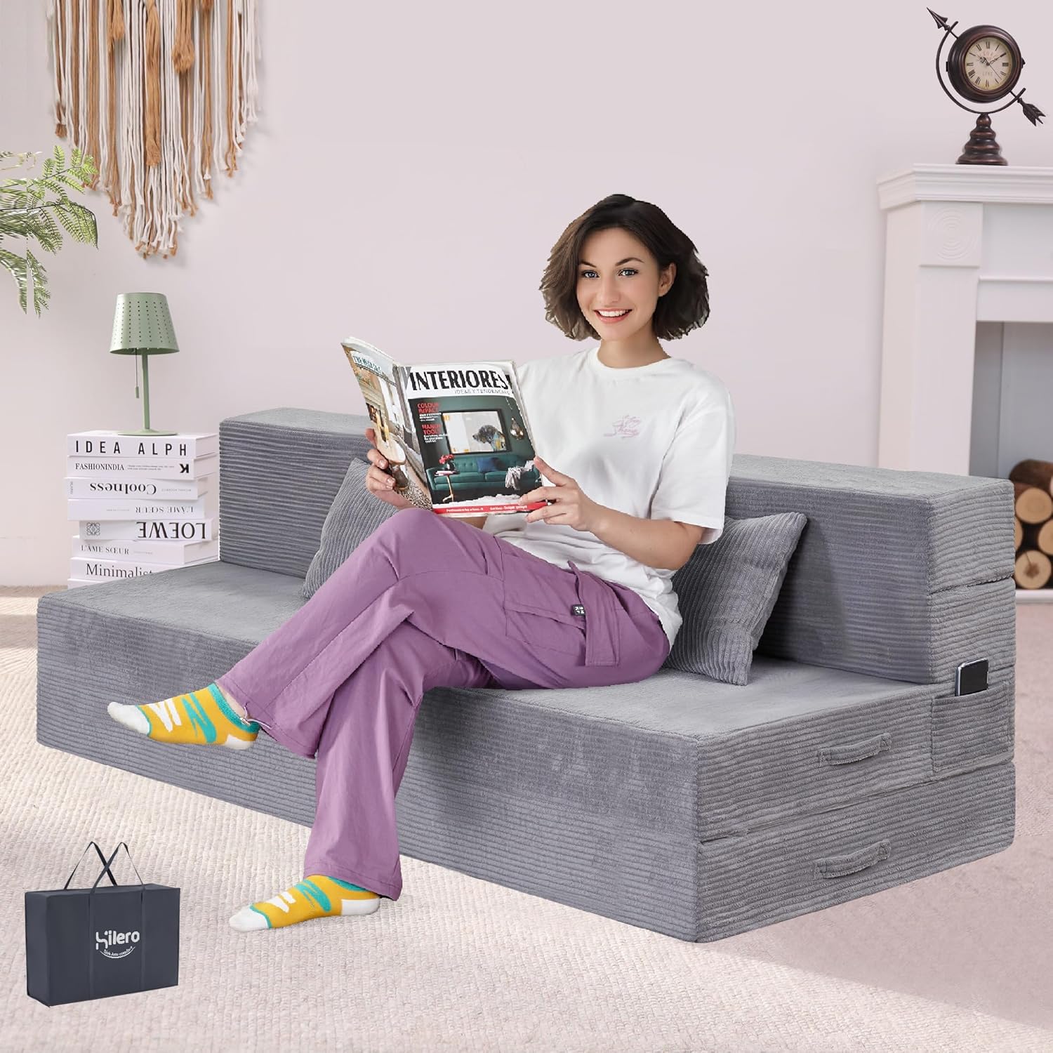 4-in-1 Folding Sofa Bed – Memory Foam Sleeper Chair, Black Grey - Image 7