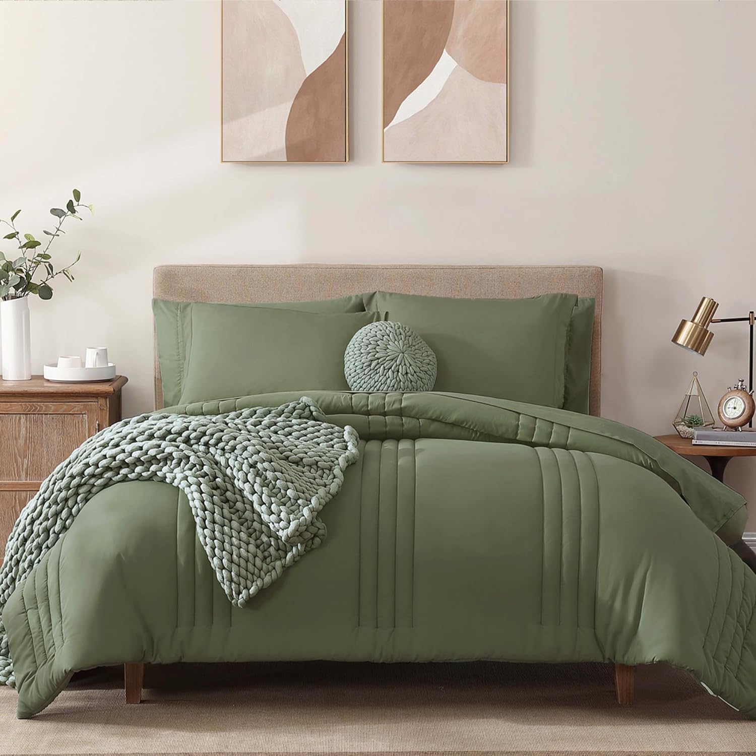 Monbix Queen Comforter Set, 7-Piece, Sage Green - Image 5