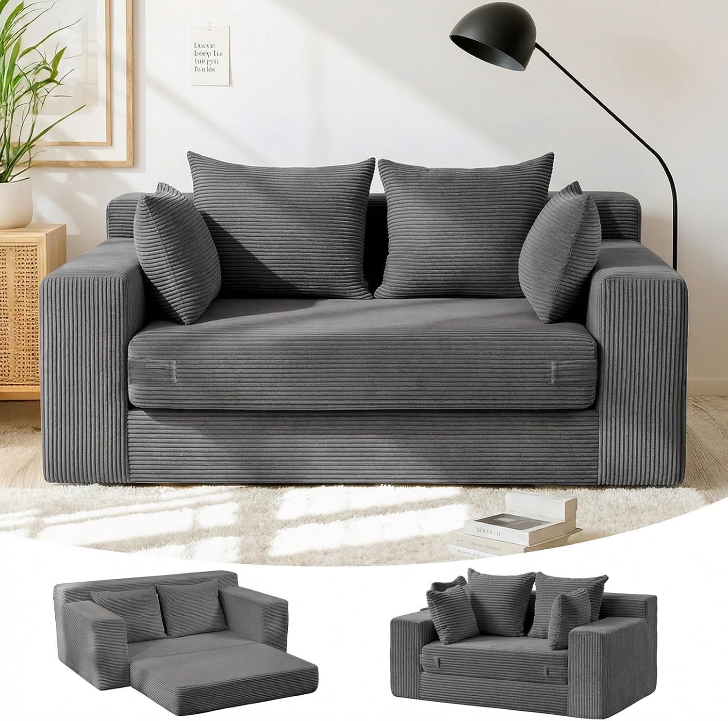 Oversized Boneless Sofa Bed, 3-Seater Gray - Image 7