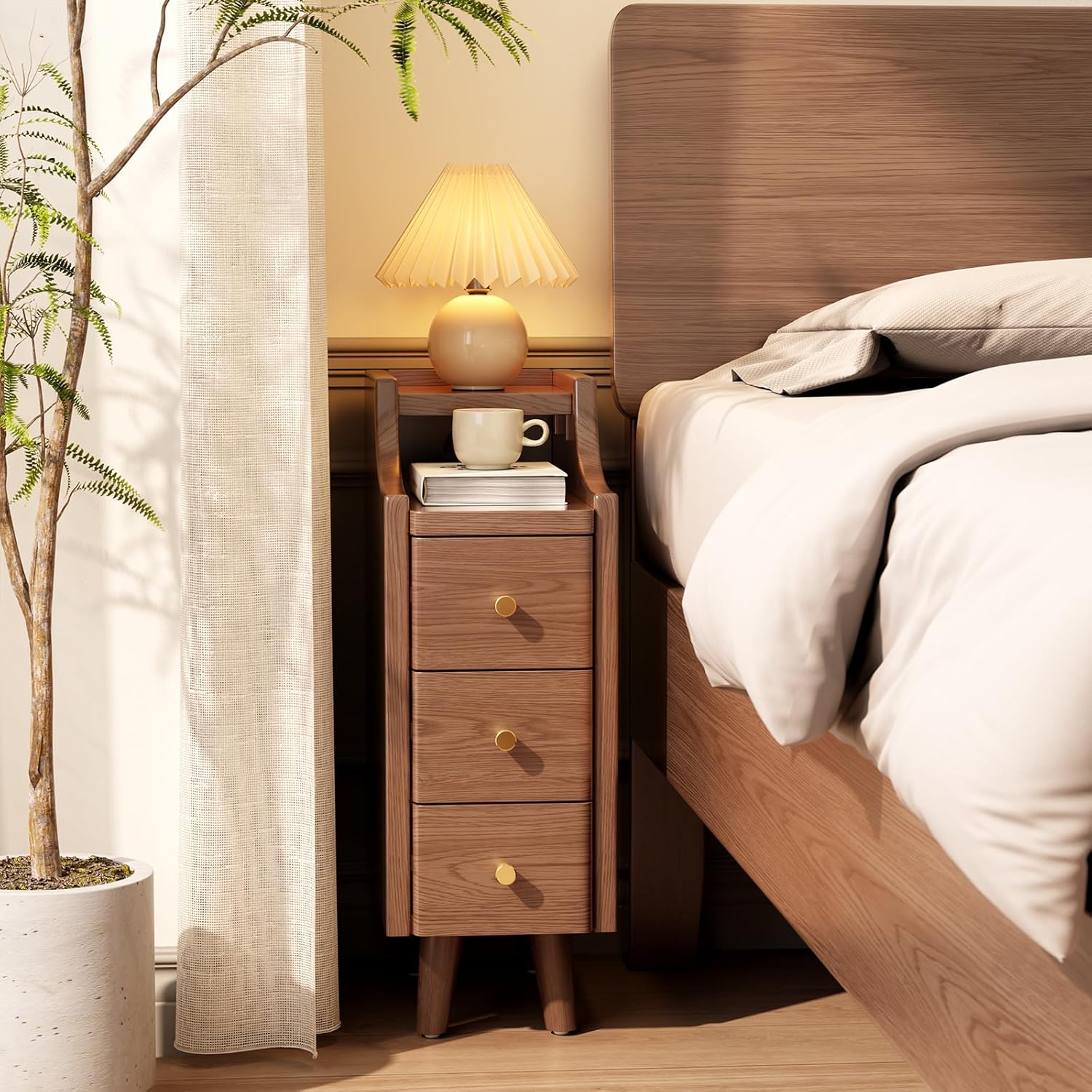 Solid Wood Nightstand, Narrow, Walnut - Image 2