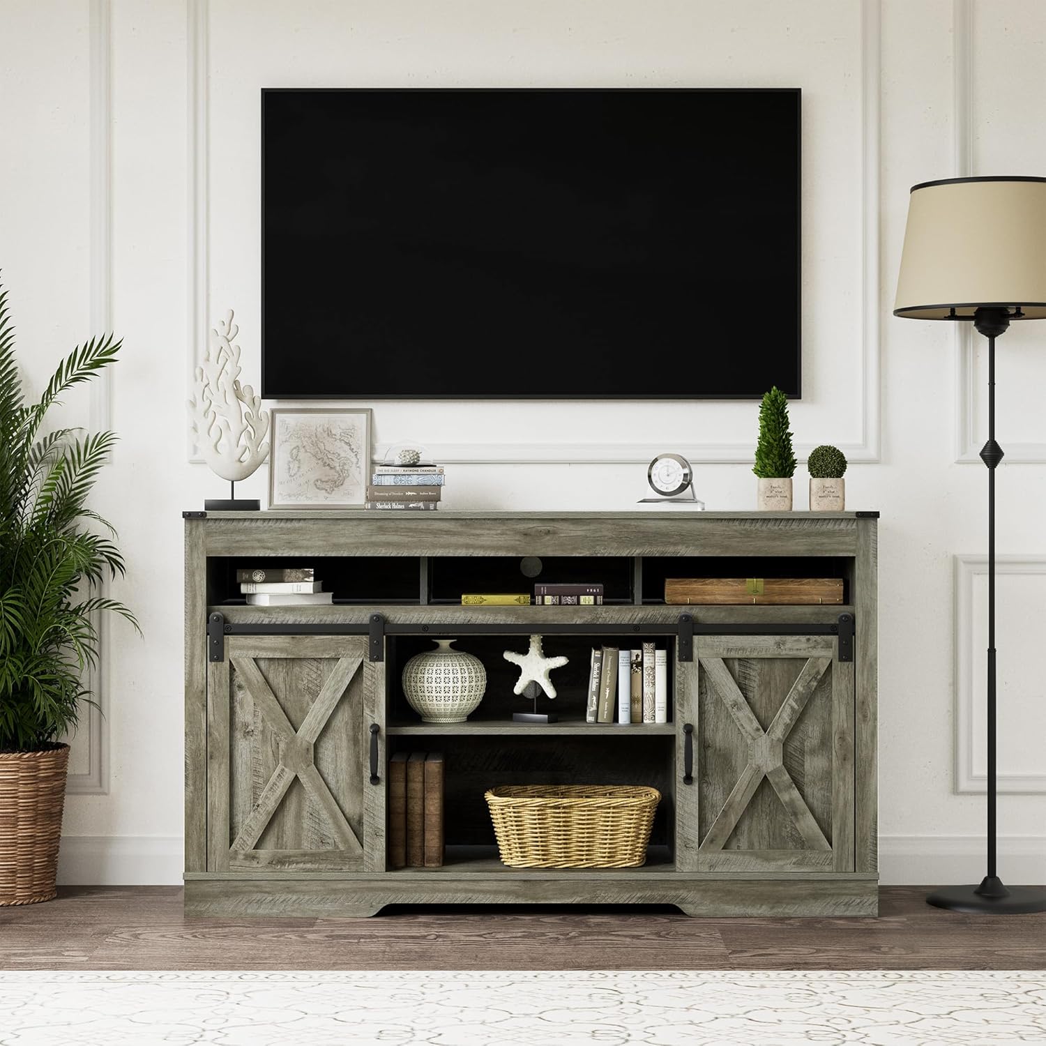 RoyalCraft Fireplace TV Stand, Light Grey - Image 11