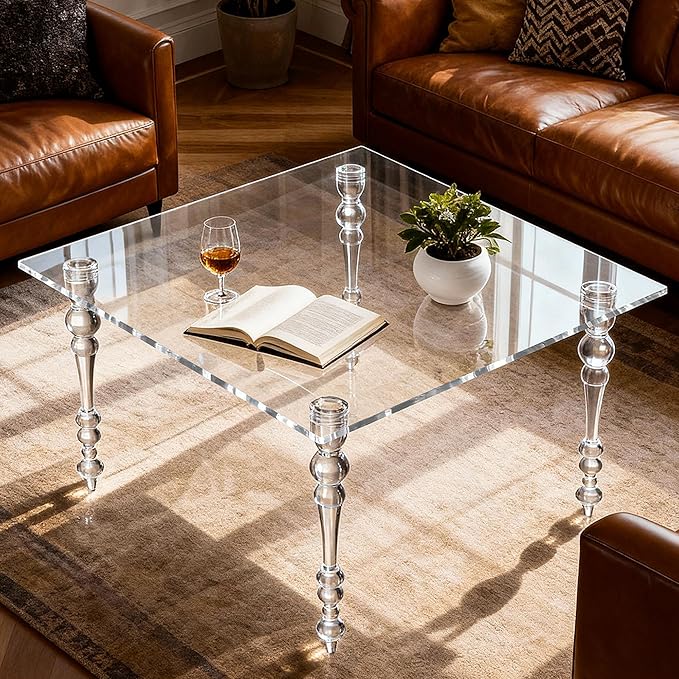 Acrylic Square Coffee Table, Clear Mid-Century Modern - Image 4