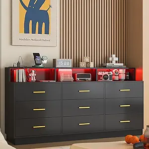 UNIQUITE Dresser, 9-Drawer, Black - Image 3