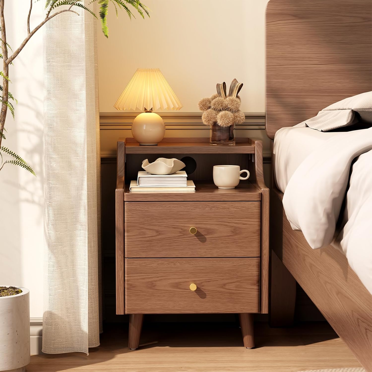 Solid Wood Nightstand, Narrow, Walnut - Image 8