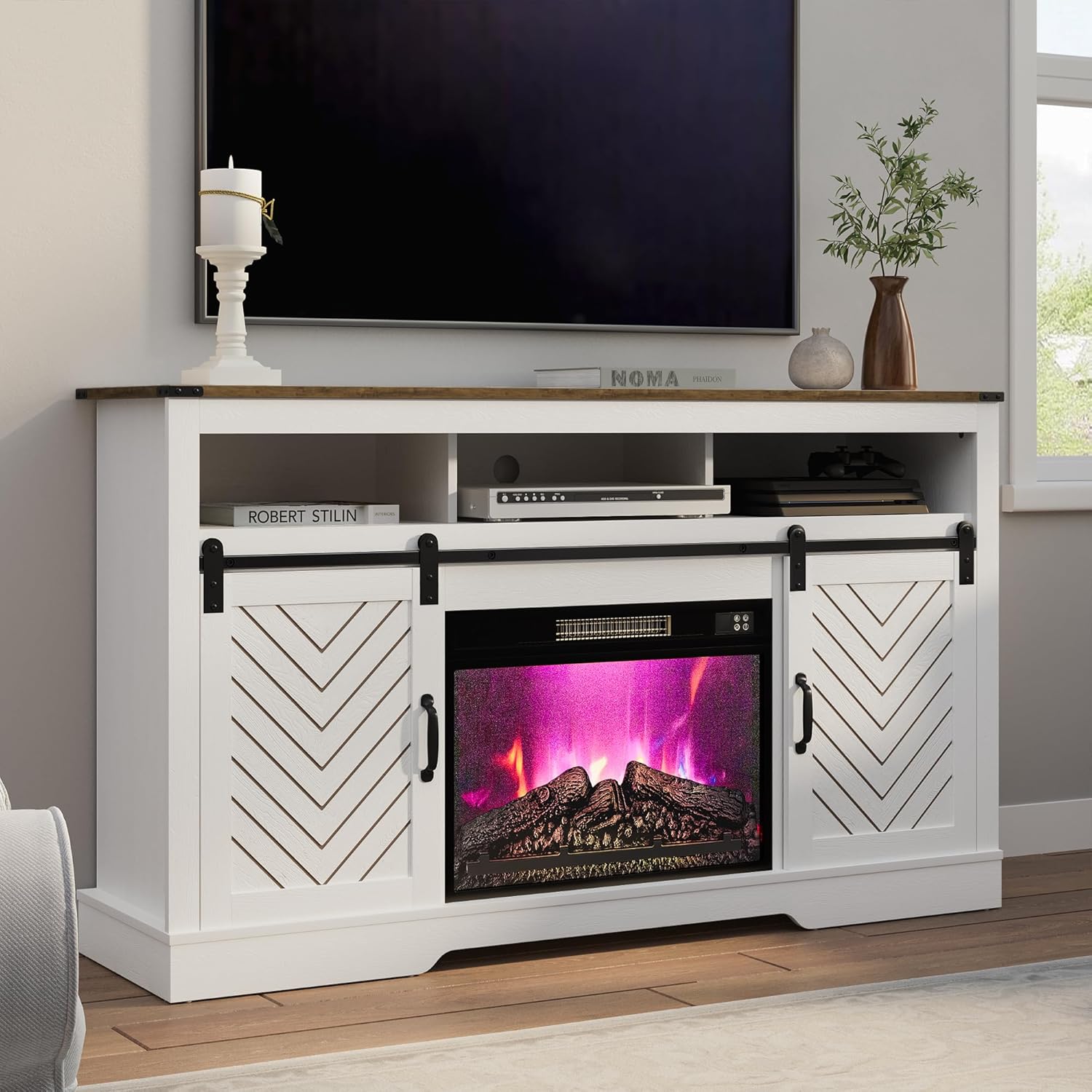 RoyalCraft Fireplace TV Stand, Light Grey - Image 12