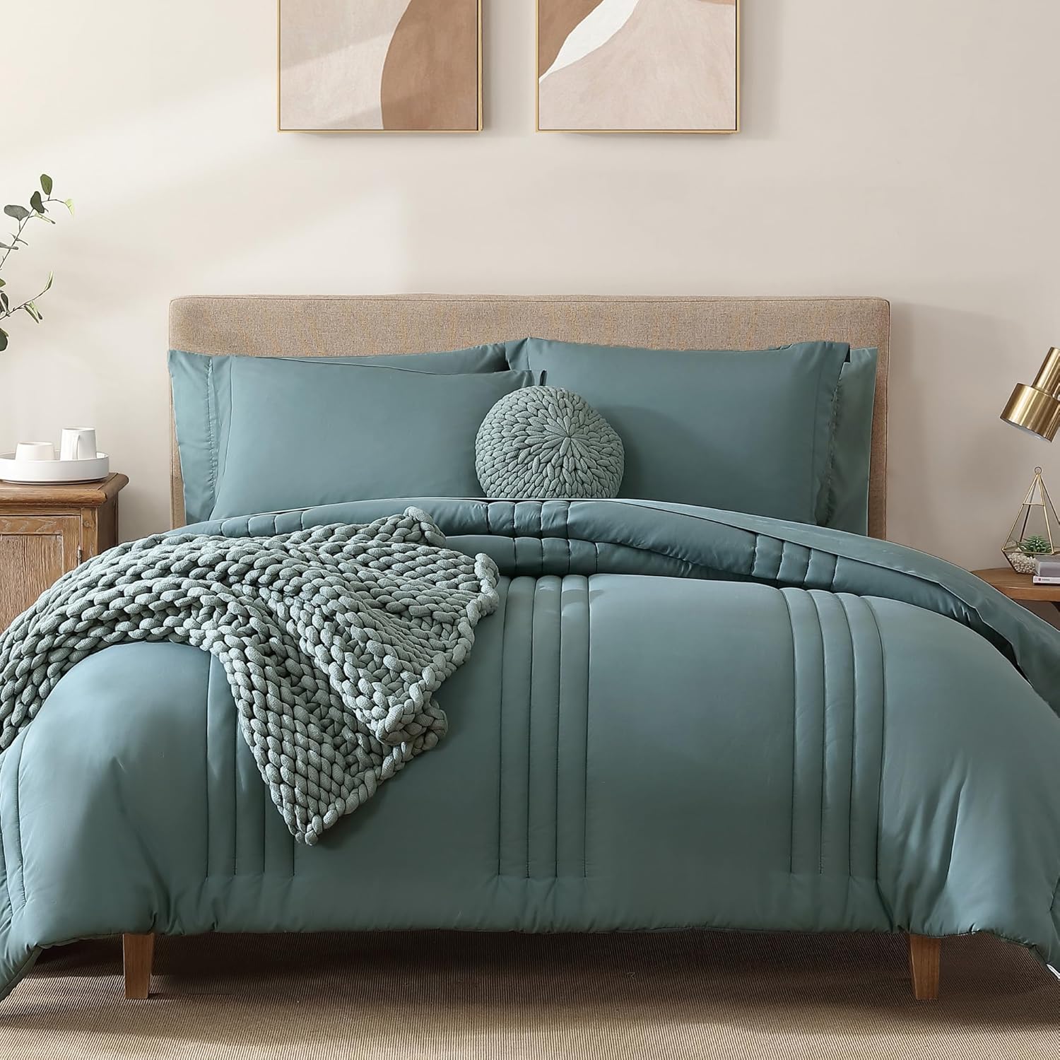 Monbix Queen Comforter Set, 7-Piece, Sage Green - Image 36