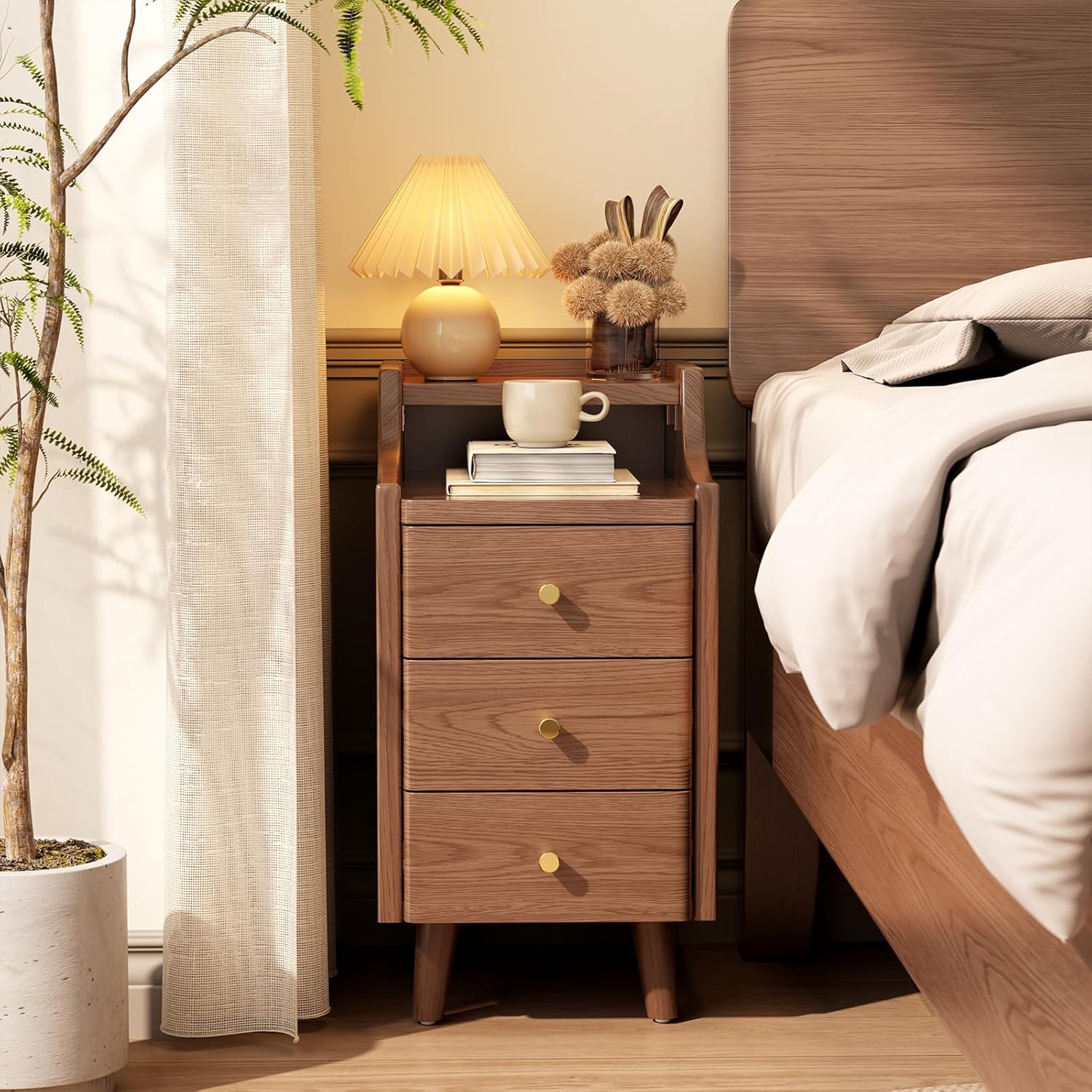 Solid Wood Nightstand, Narrow, Walnut - Image 4