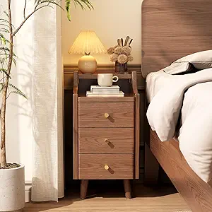 Solid Wood Nightstand, Narrow, Walnut - Image 9
