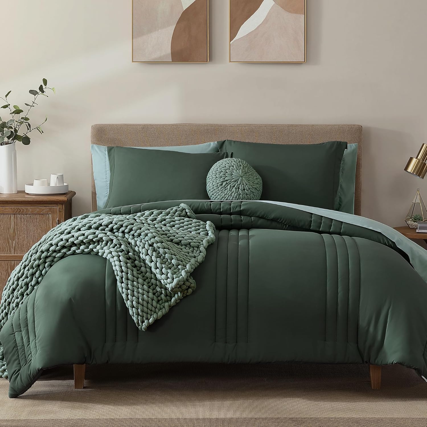 Monbix Queen Comforter Set, 7-Piece, Sage Green - Image 13
