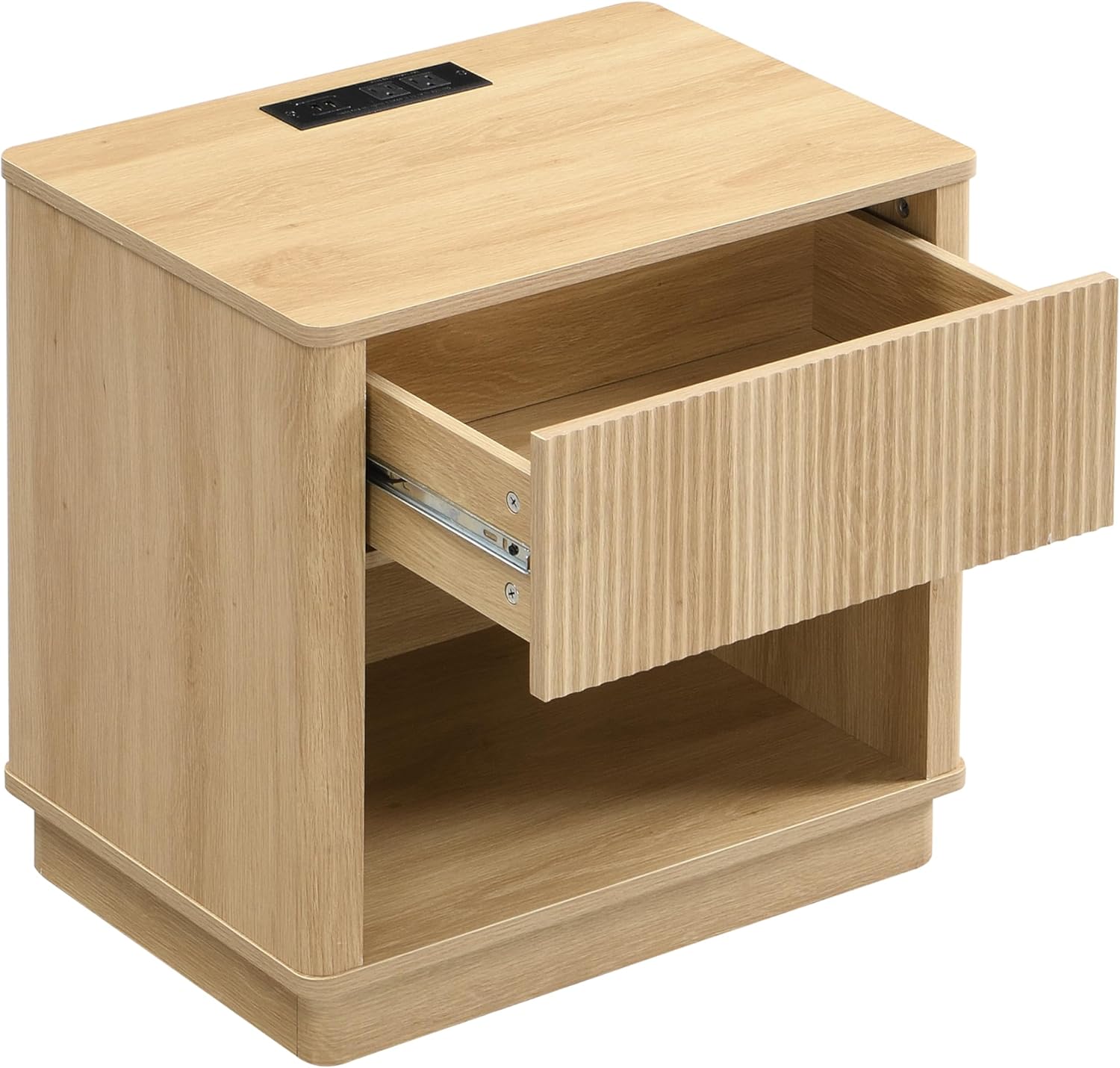 Merax Nightstand Set of 2, Charging Station, Natural - Image 5