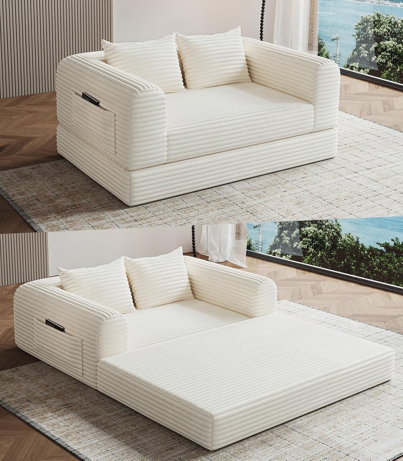 Convertible Boneless Chaise Lounge Chair – 2-Seater, Black - Image 3