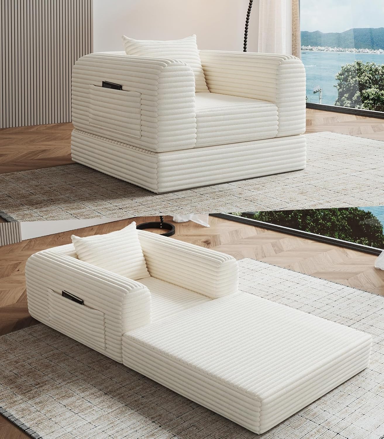 Convertible Boneless Chaise Lounge Chair – 2-Seater, Black - Image 2