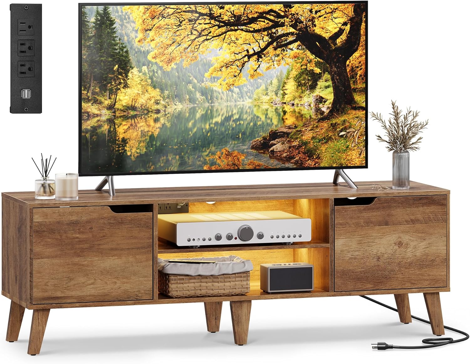 VASAGLE TV Stand, 58", Honey Brown - Image 2
