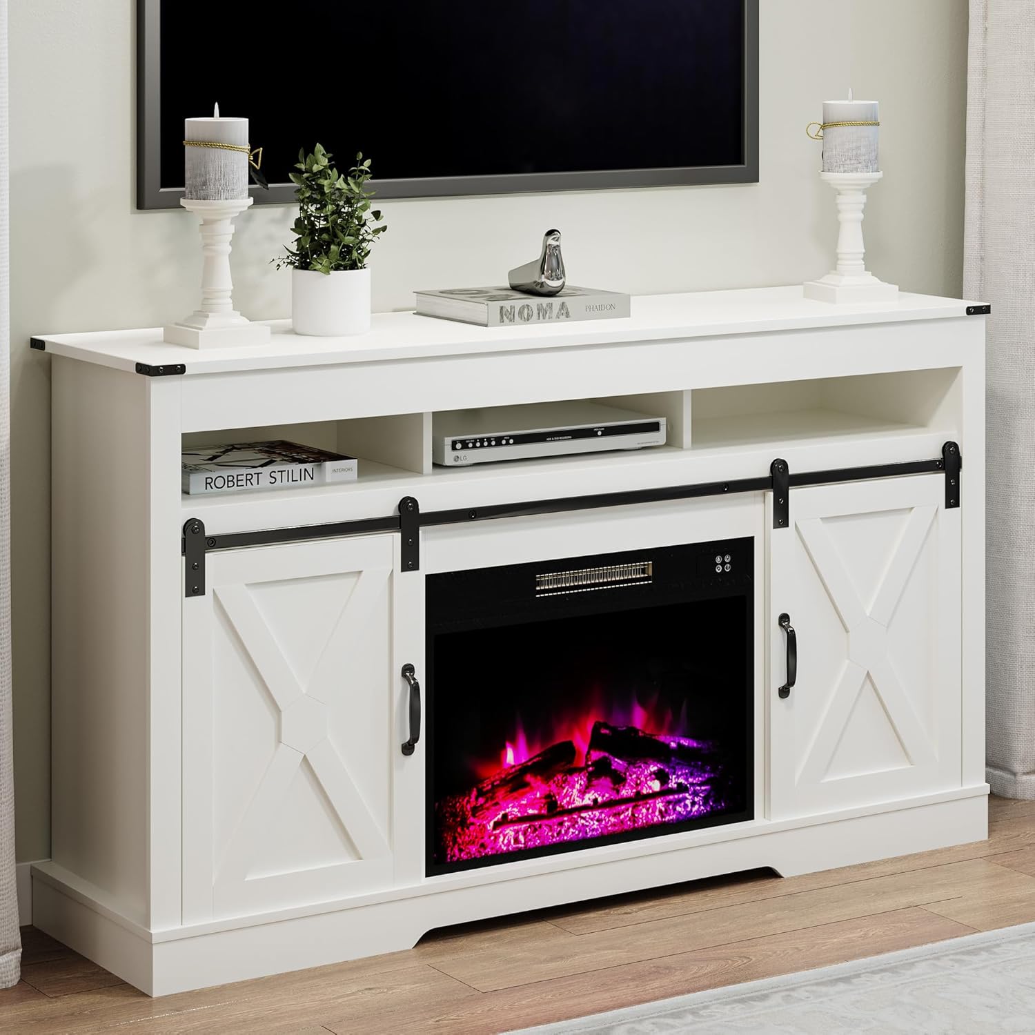 RoyalCraft Fireplace TV Stand, Light Grey - Image 14