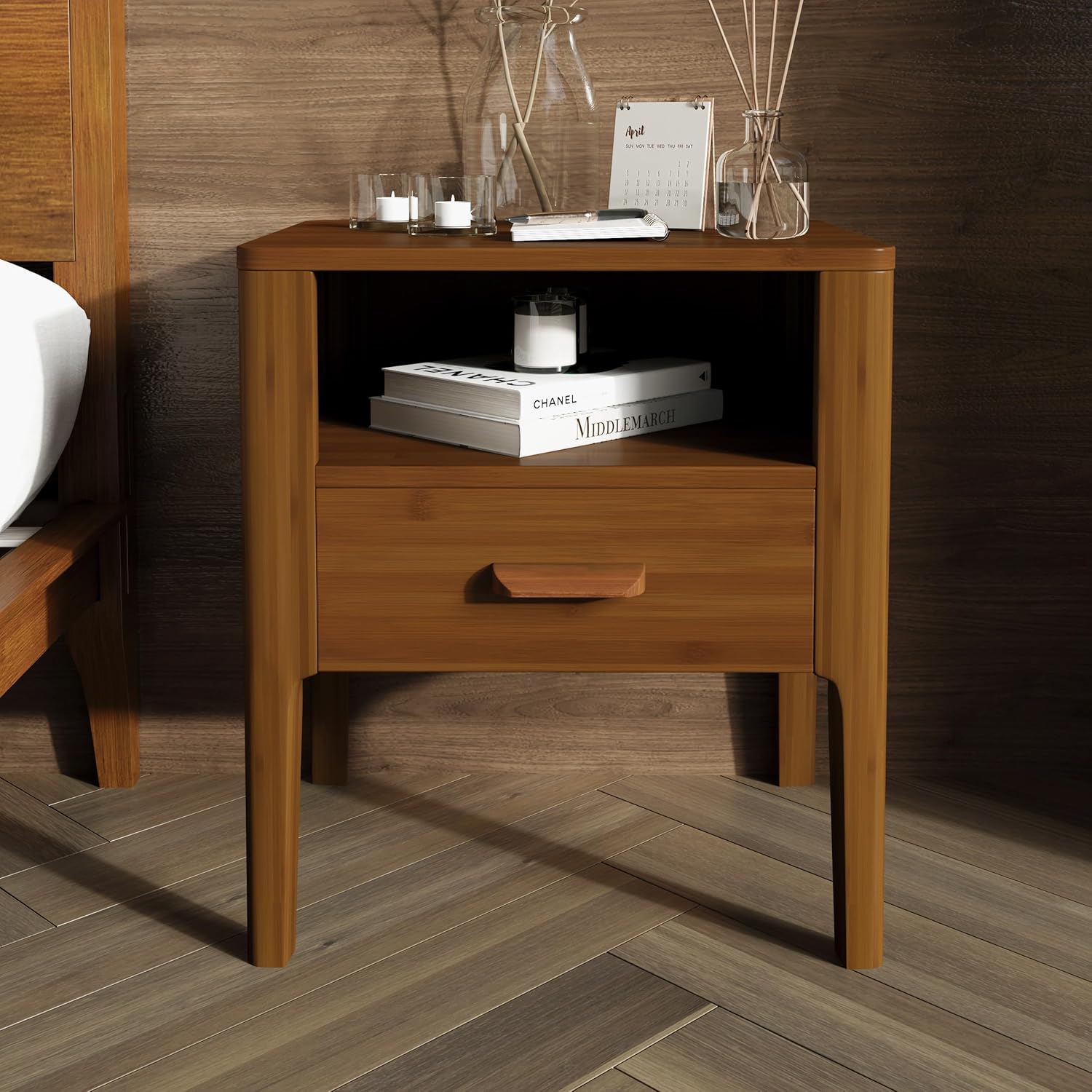 Merax Bamboo Nightstand Set of 2, Brown - Image 3