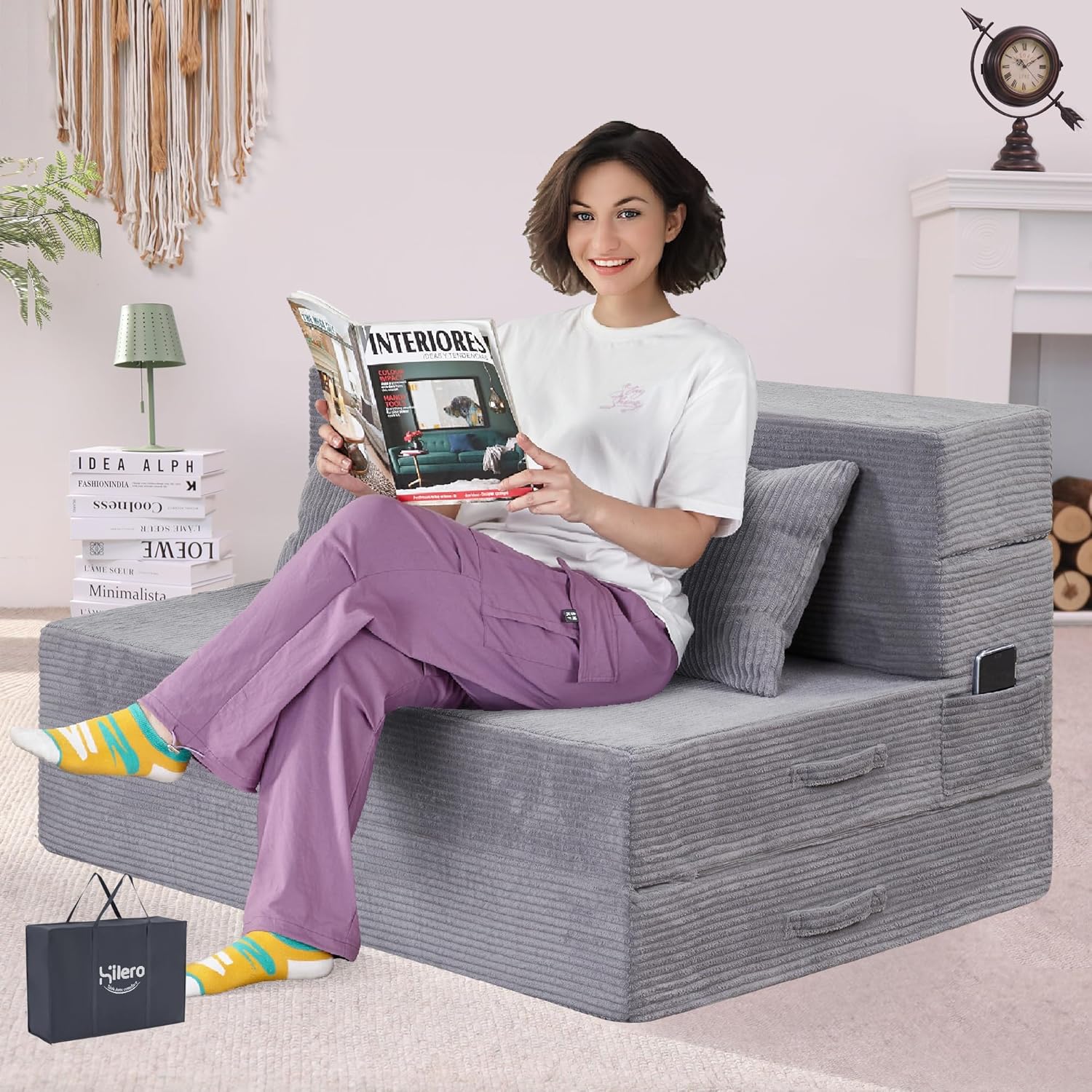 4-in-1 Folding Sofa Bed – Memory Foam Sleeper Chair, Black Grey - Image 14