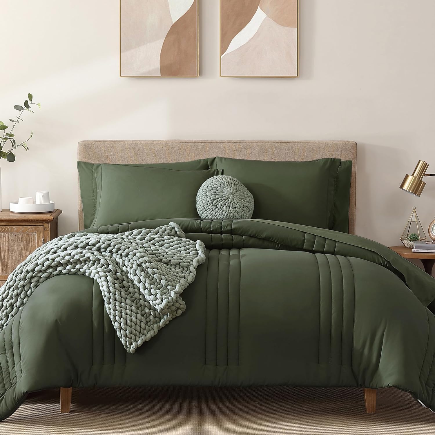 Monbix Queen Comforter Set, 7-Piece, Sage Green - Image 22