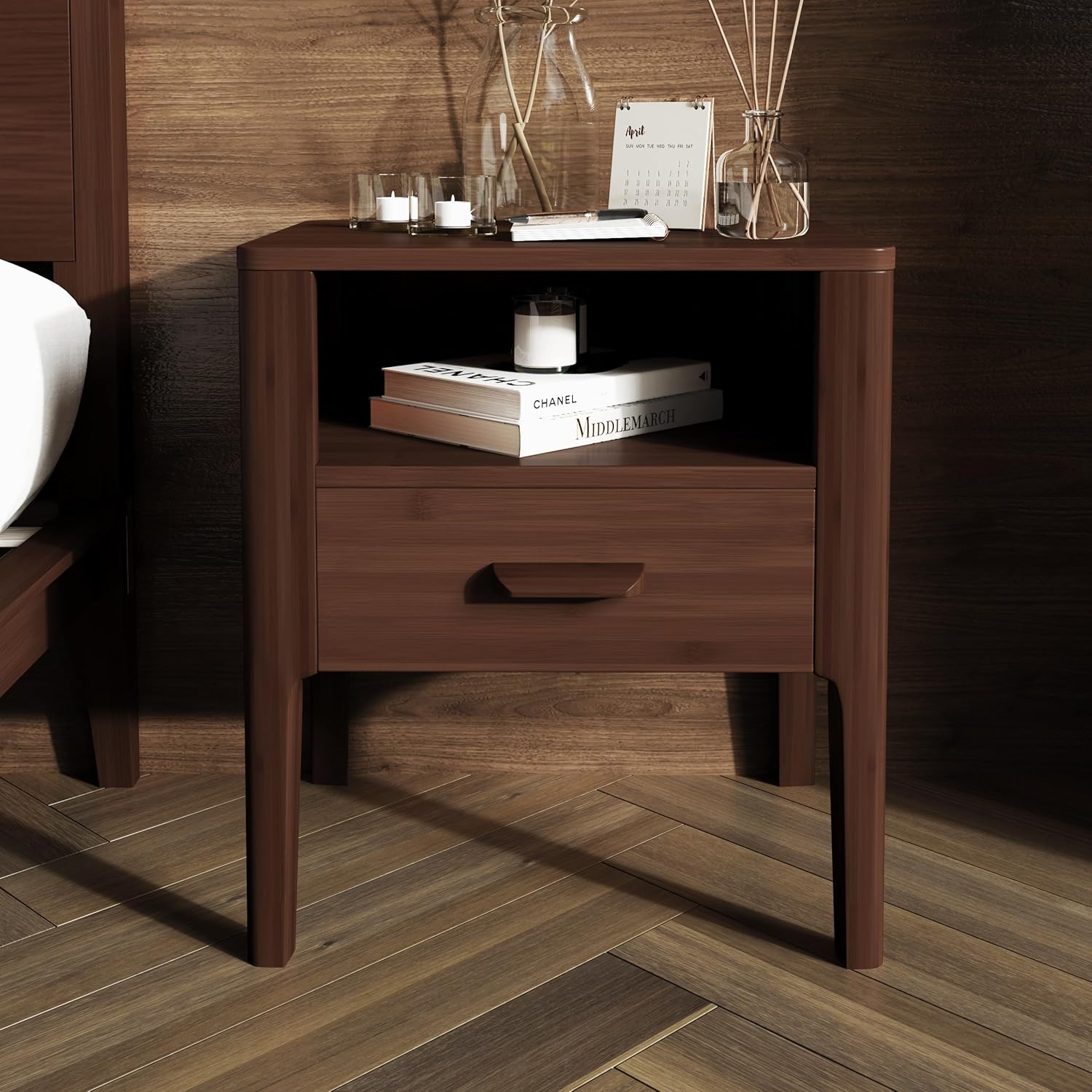 Merax Bamboo Nightstand Set of 2, Brown - Image 4