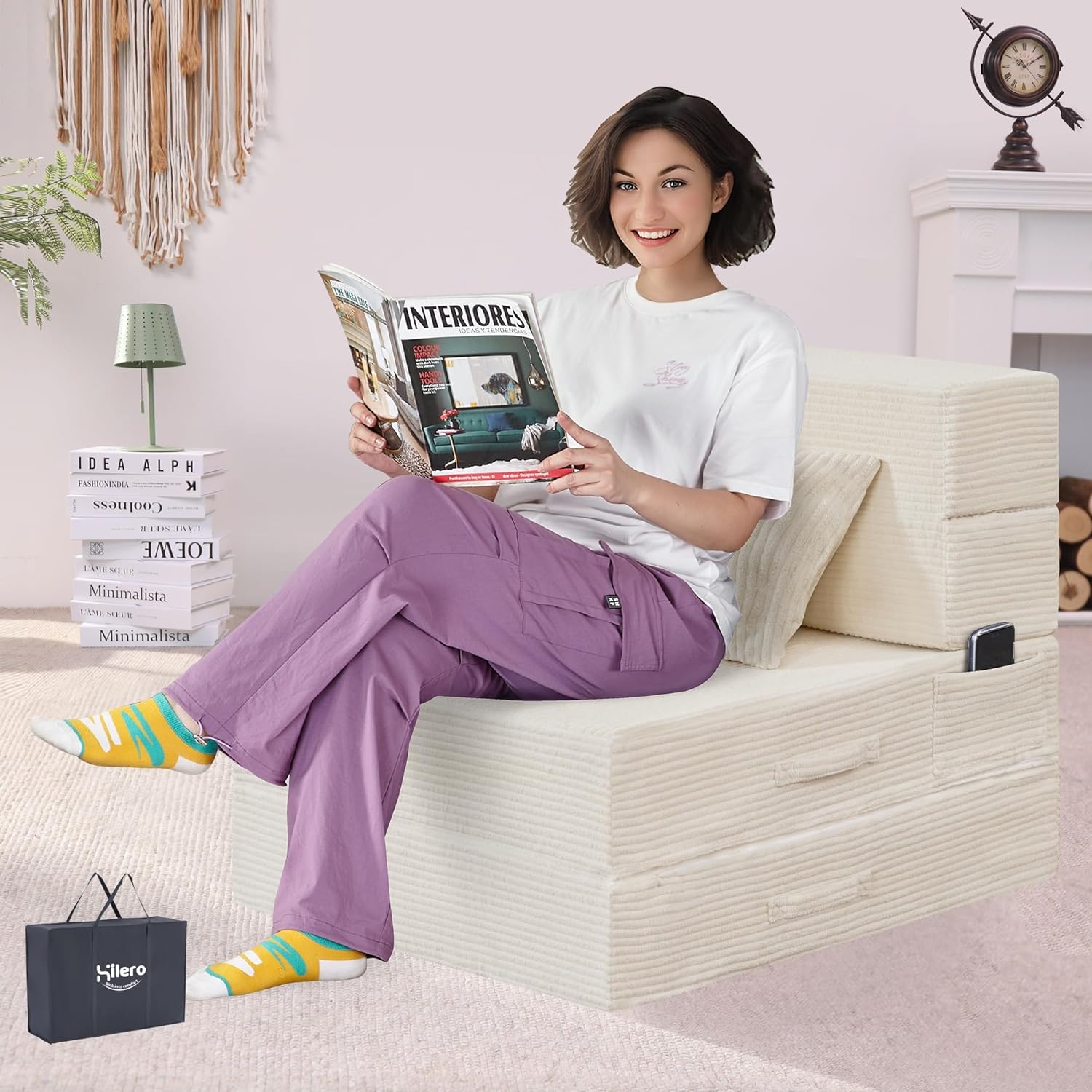 4-in-1 Folding Sofa Bed – Memory Foam Sleeper Chair, Black Grey - Image 6