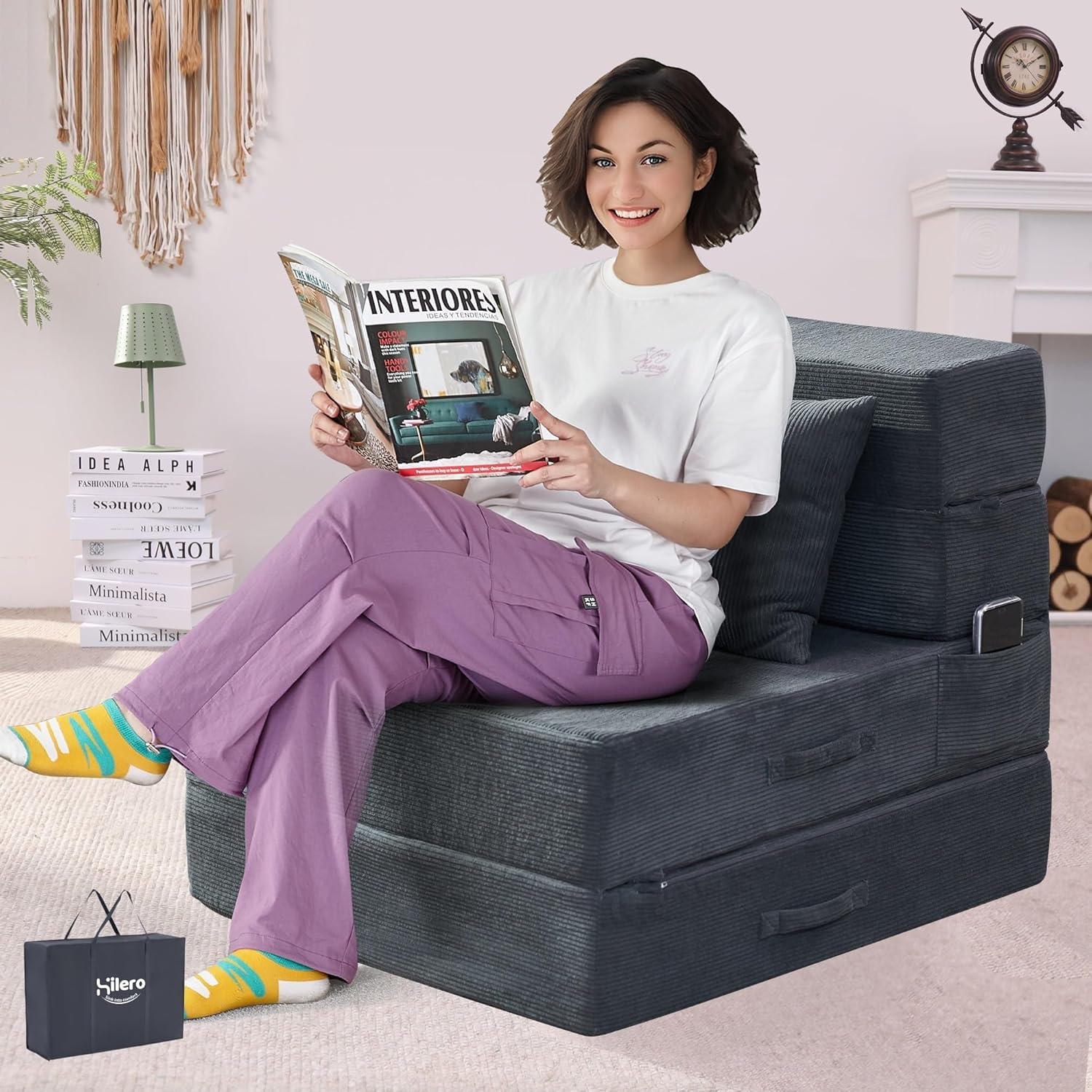 4-in-1 Folding Sofa Bed – Memory Foam Sleeper Chair, Black Grey - Image 12