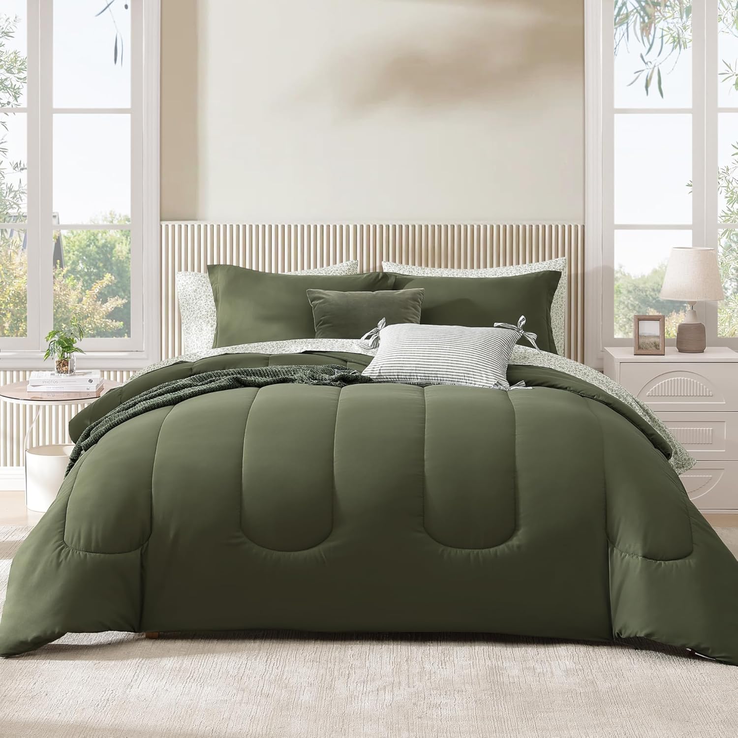 Monbix Queen Comforter Set, 7-Piece, Sage Green - Image 20