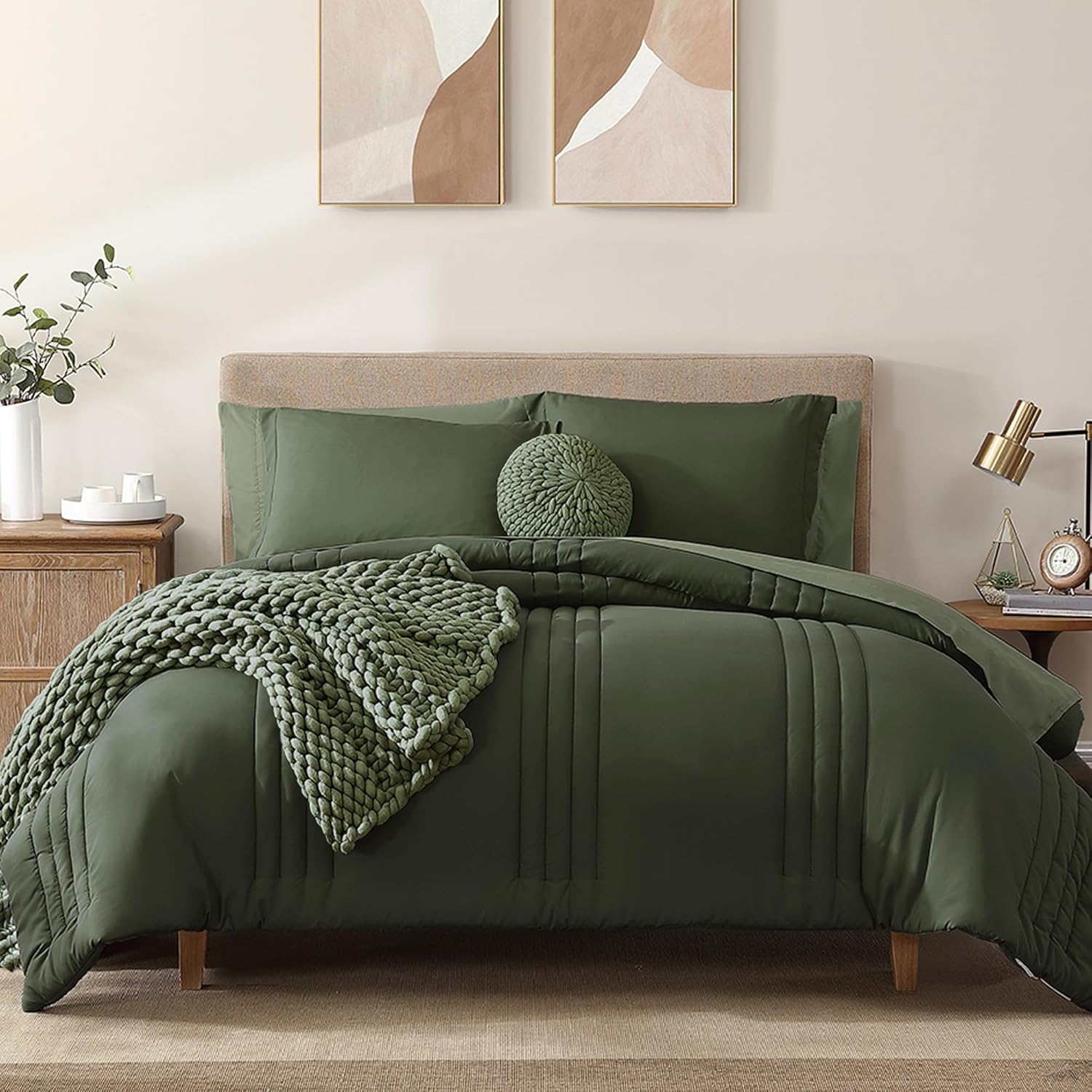 Monbix Queen Comforter Set, 7-Piece, Sage Green - Image 3