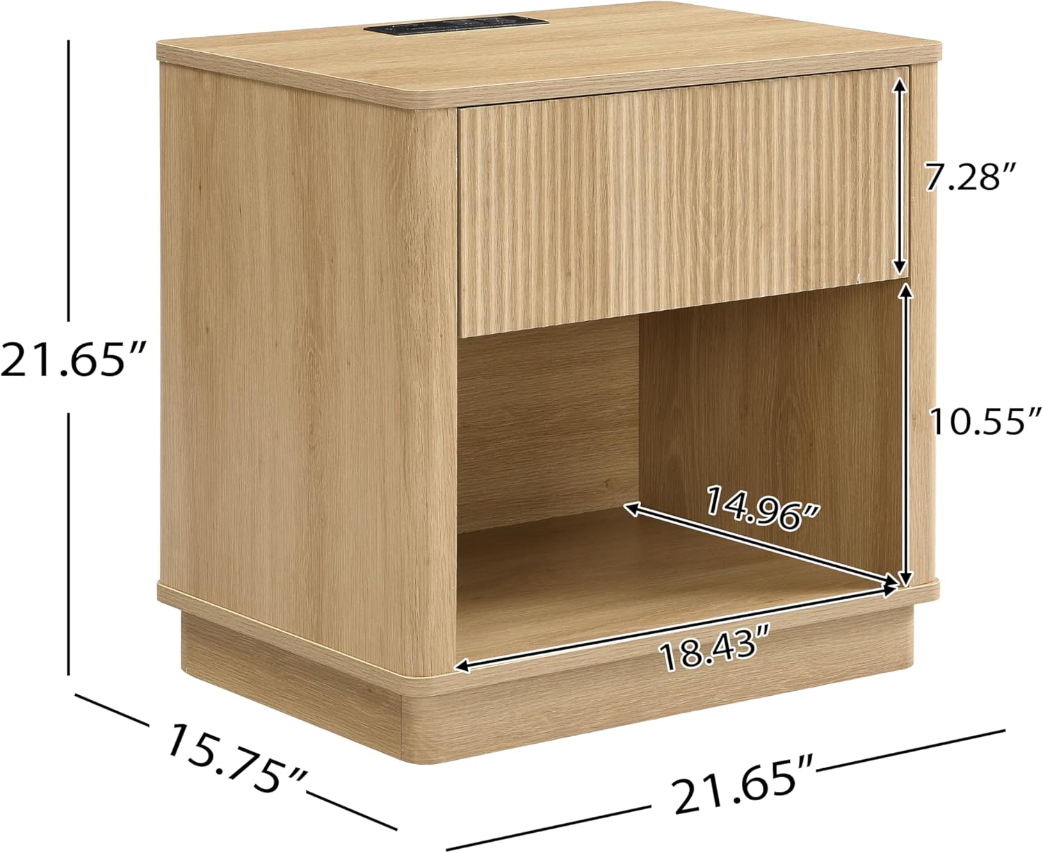 Merax Nightstand Set of 2, Charging Station, Natural - Image 2