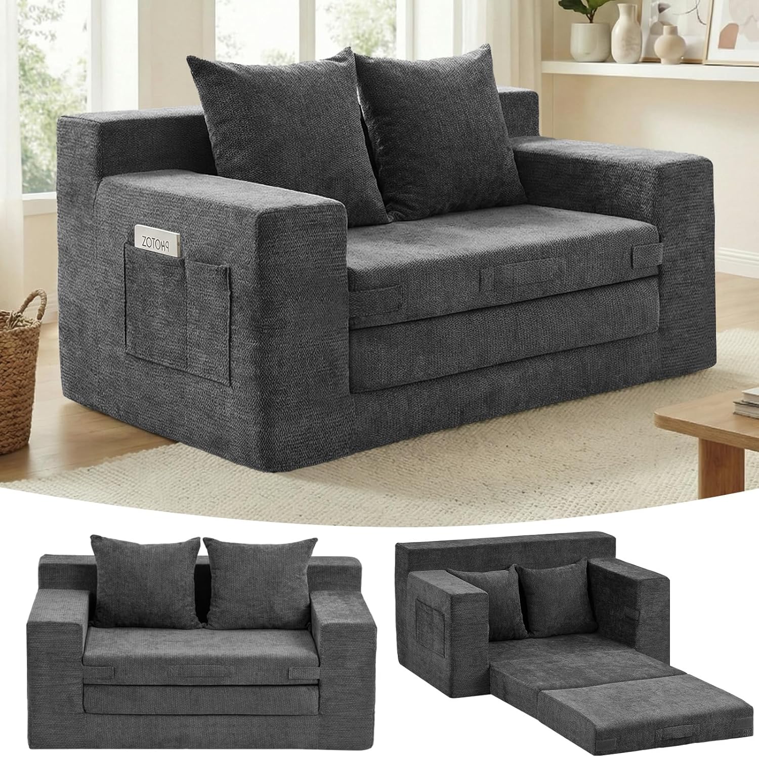 3-in-1 Boneless Loveseat Sofa Bed, Corduroy - Image 7