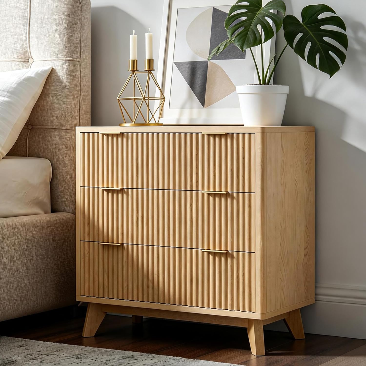 Fluest Fluted Nightstand Set of 2, 32", Natural - Image 2