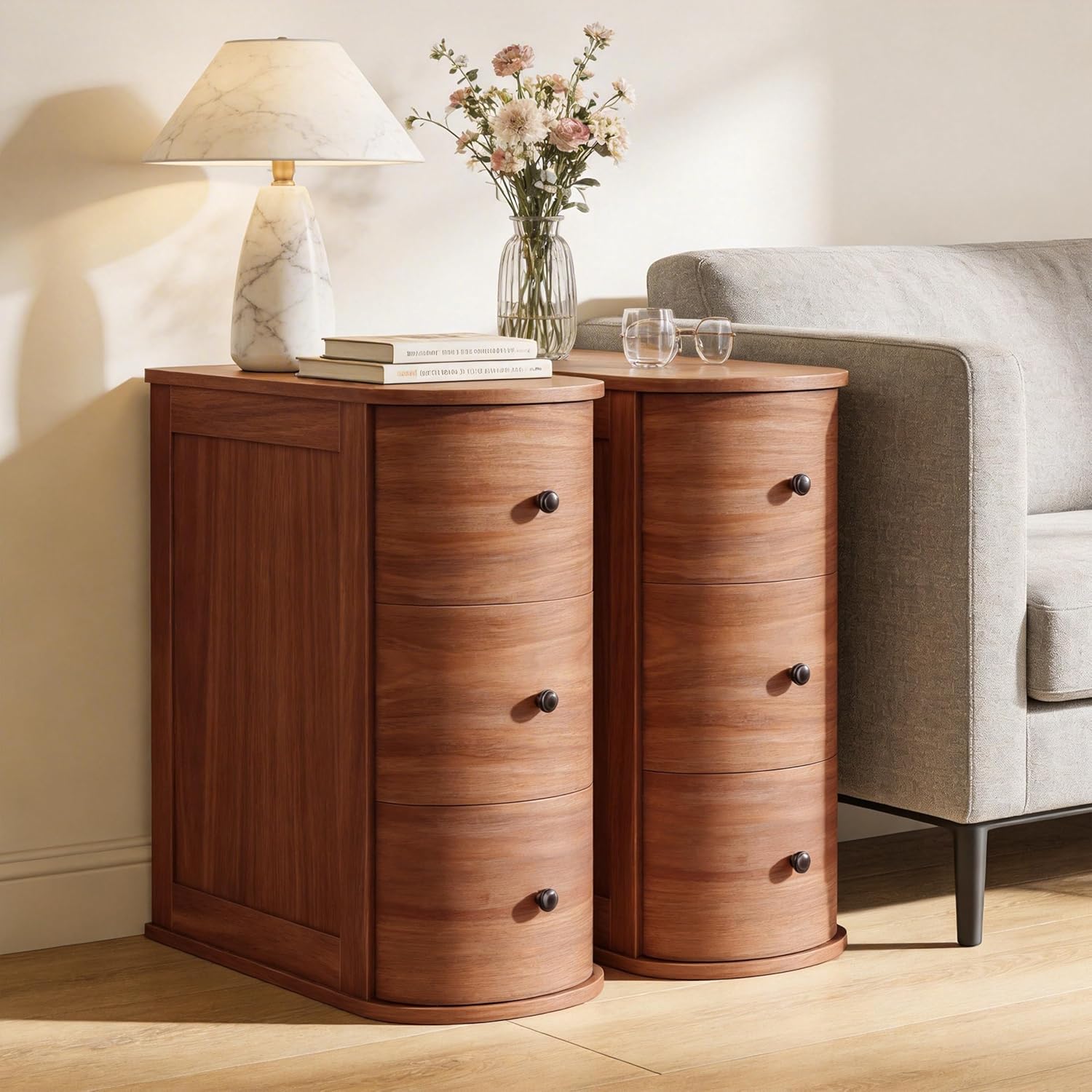 Shintenchi End Table Set of 2, 3-Drawer, Walnut - Image 2